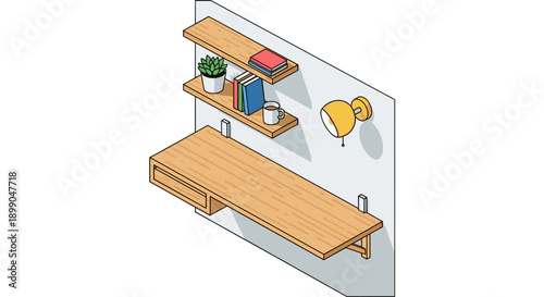 Wall Mounted Shelves with Books and Objects.