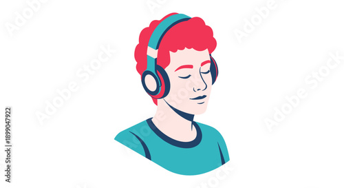 Woman Wearing Headphones Relaxing with Eyes Closed.