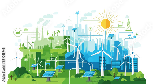 Eco friendly city with renewable energy sources and sustainable technology