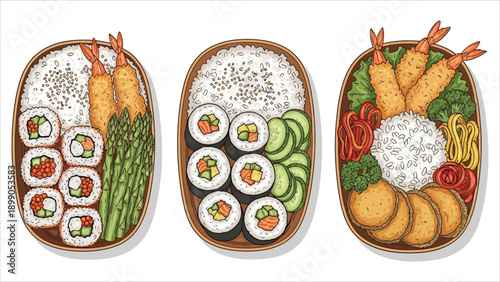 Vector Art Illustration Traditional Asian Lunch Boxes