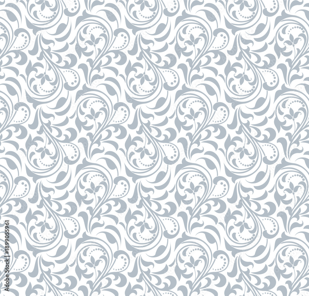 Obraz premium Flower pattern. Seamless white and gray ornament. Graphic vector background