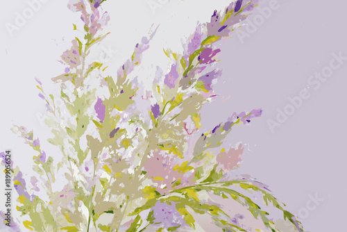 Watercolor painting of delicate lavender and wildflower blooms against a pale backdrop