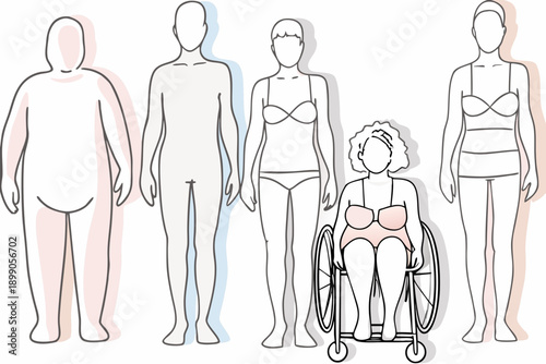 Diverse body shapes and sizes are illustrated in this inclusive graphic