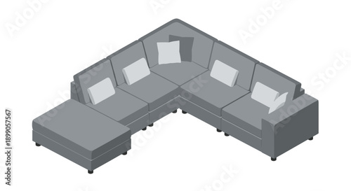 Gray Corner Sofa with Pillows Furniture.