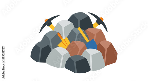 Miner Pickaxes Stuck in Rocks Illustration.