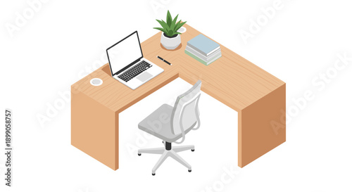 Modern L Shaped Office Desk Workspace.