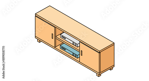 Modern Minimalist Wooden TV Stand Illustration.