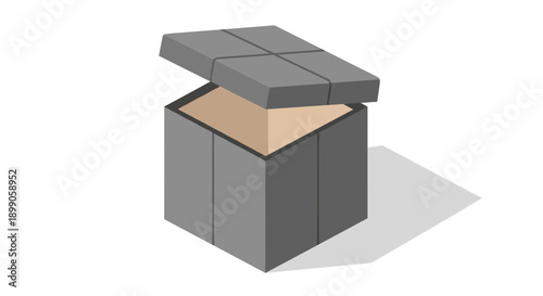 Open Gray Cardboard Box with Lid.