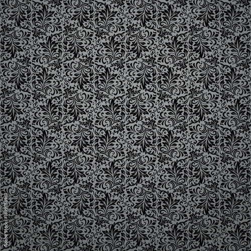 Flower pattern. Seamless gray and black ornament. Graphic vector background