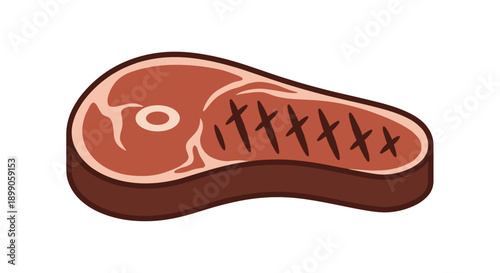 Raw Steak with Grill Marks Illustration.