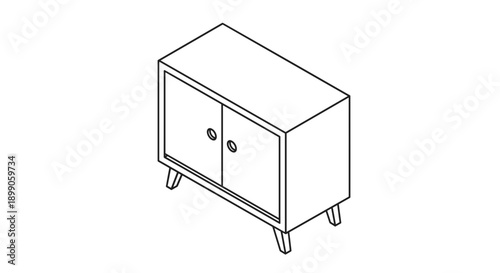 Simple Line Drawing of Modern Sideboard.