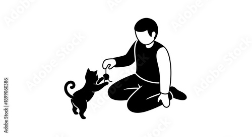 Woman Sitting on Floor Playing with Cat.