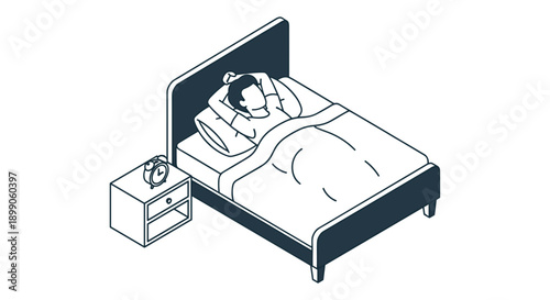Woman Sleeping in Bed with Alarm Clock.