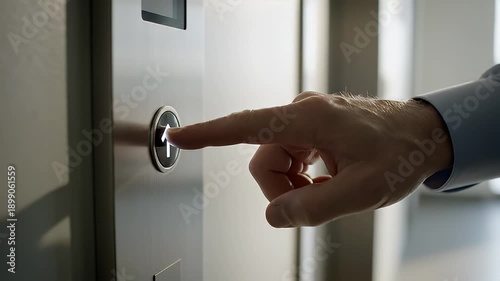Person Pressing Elevator Button for Access.