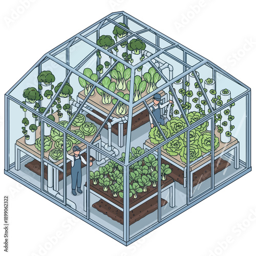 Greenhouse with Plants and People Inside.