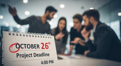 Team working under project deadline on October 26th in modern office
