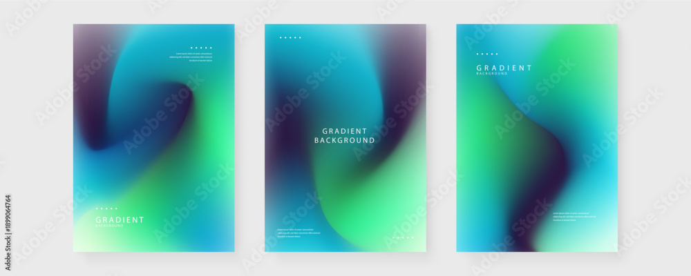 Naklejka premium Three futuristic poster designs with neon green and deep blue liquid transitions and elegant layout