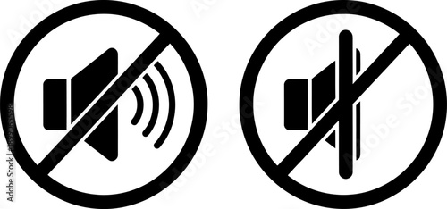 Symbols indicating prohibited sound and audio recording in a circular no-entry sign format illustration