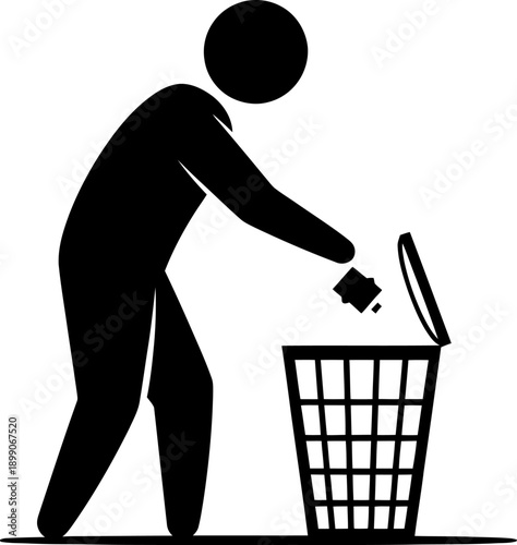 Person disposing of a document into a waste bin for recycling or disposal illustration