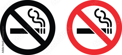 Minimalist Universal No Smoking Signage Vector Set, Stylized Cigarette Prohibition Graphics with Smoke Detail, vector, illustration, silhouette.