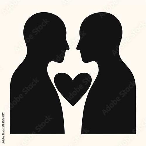 Silhouette illustration of a loving couple facing each other with heart-shaped profiles symbolizing romance and connection