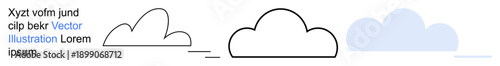 Weather, data storage, communication, digital design, cloud computing, minimalism. Three cloud designs in different styles outline, solid transparent. Weather and data storage conceptual