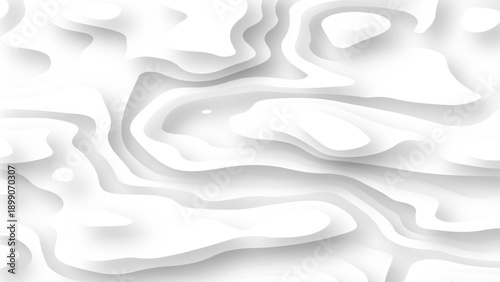 Abstract topographic paper cut background. White background with seamless wavy layers pattern. 3d papercut topography relief background illustration. Modern artwork backdrop.