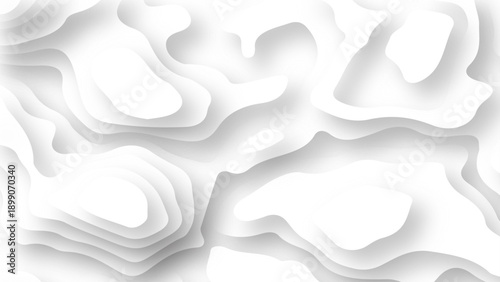 Abstract topographic paper cut background. White background with seamless wavy layers pattern. 3d papercut topography relief background illustration. Modern artwork backdrop.
