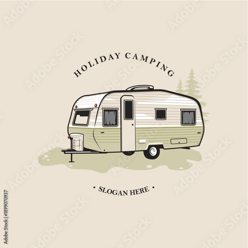 camper van vector classic caravan illustration of rv trailer caravan logo design 