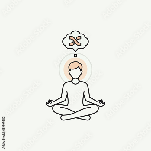 Person meditating with a thought bubble showing a crossed out symbol.