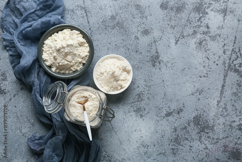 Bowls and jar of powdered m...