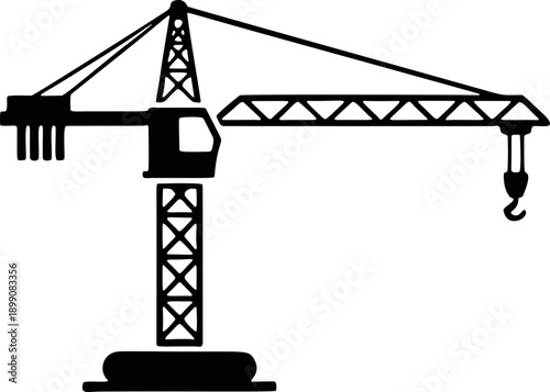 Tower crane silhouette icon isolated on transparent background for construction and development