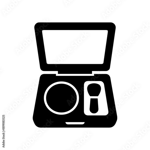 Open Rectangular Gift Case with Lid Propped Showing Small Items Inside Black Vector Illustration
