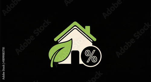 Green house with leaf and percentage symbol icon.