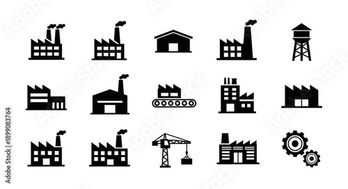 Collection of Industrial Factory Building Icons and Symbols.