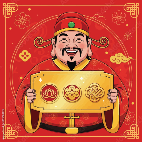 Cartoon Man Holding Golden Ingot Wealth.