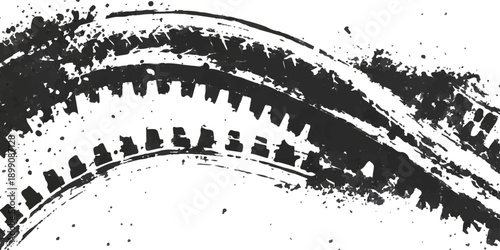 A black abstract grunge rubber stamp vector design featuring a dirty ink splatter texture with a grungy paint spray border and artistic stain elements on an old silhouette frame