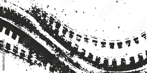 Vintage vector illustration of a dirty black ink splash and splatter pattern forming a grunge rubber stamp design with a tire silhouette on an old textured paper background frame