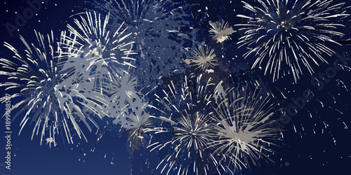 A vibrant display of fireworks bursts against a dark starry night sky