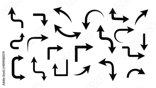 A collection of various arrow shapes and directions in a random arrangement Vector