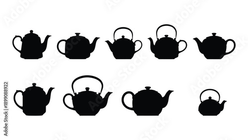 A collection of various teapots in different shapes and sizes, showcasing diversity in design. Vector
