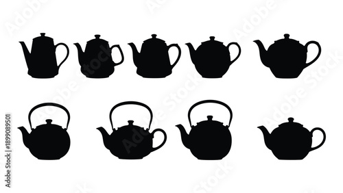 A collection of diverse teapot silhouettes showcasing various shapes and designs. Vector