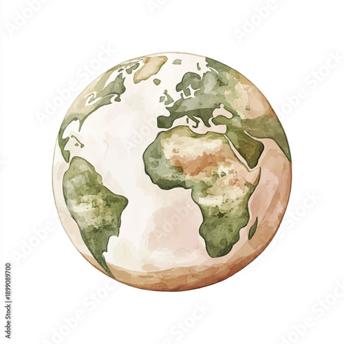 Watercolor painting of planet Earth showing continents and oceans.