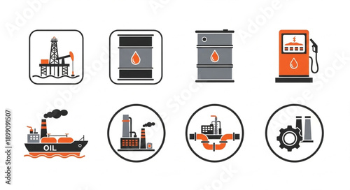 Oil and Gas Industry Icons Set.