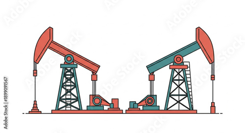 Two oil pump jacks working together in harmony.