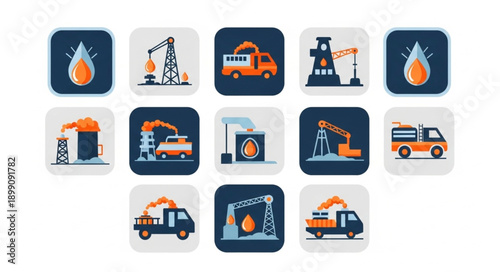 Oil and Gas Industry Icons Set.