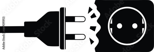 Broken Power Plug and Electrical Socket Icon Illustration