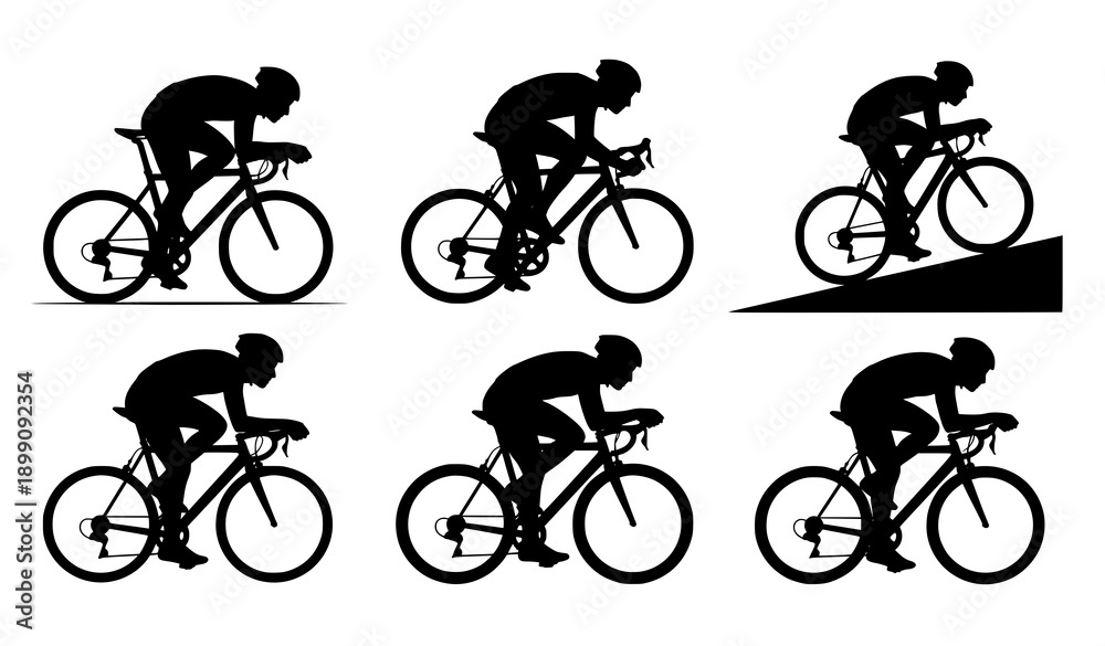 Obraz premium Cycling Training and Race Silhouettes Vector Illustration Set