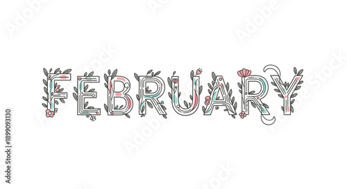 February text with floral decorative letters.