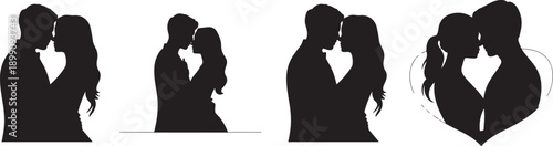 Vector Silhouette Set of Romantic Couples and Lovers in Intimate Poses for Wedding and Valentine's Day Design